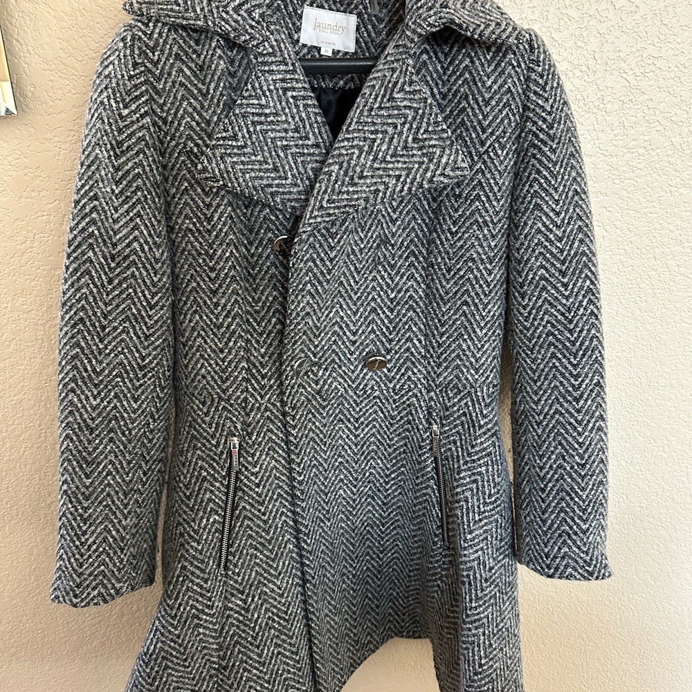 Laundry By Shelli Segal Los Angeles Gray Herringbone Coat